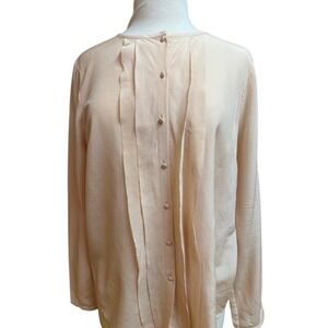 Club Monaco Light Pink Silk Pleated Front Button Up Long Sleeve Blouse Large